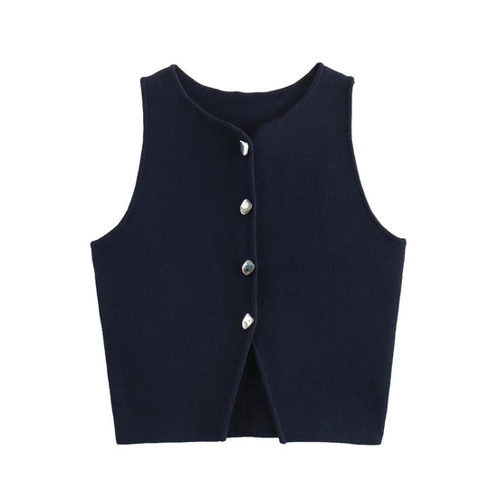 Gebreide Button-Up Gewatteerde Damestop