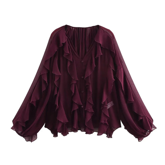 Dames doorschijnende gelaagde blouse