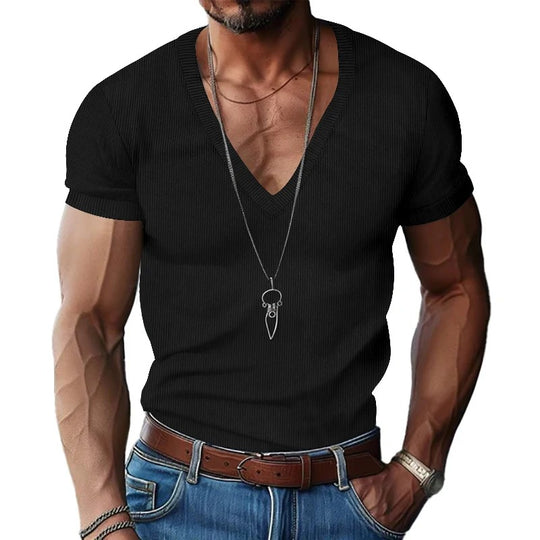 Corduroy V-hals T-shirt voor heren