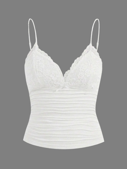 Contrasterende kanten crop top met strik aan de voorkant voor dames