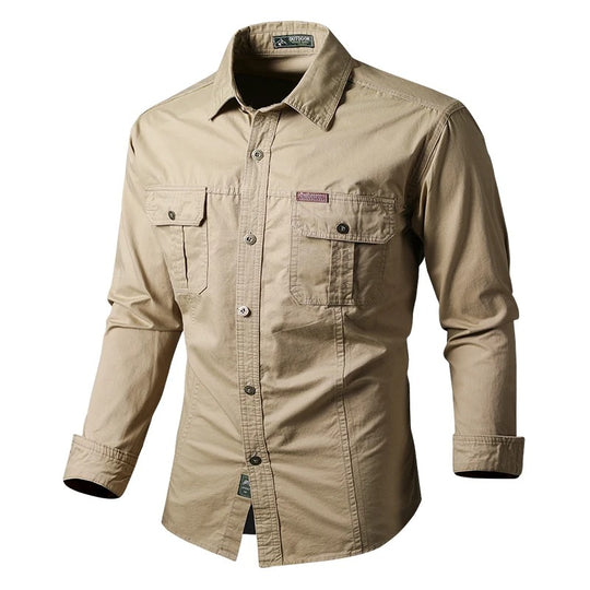 Heren shirt met lange mouwen in militaire stijl