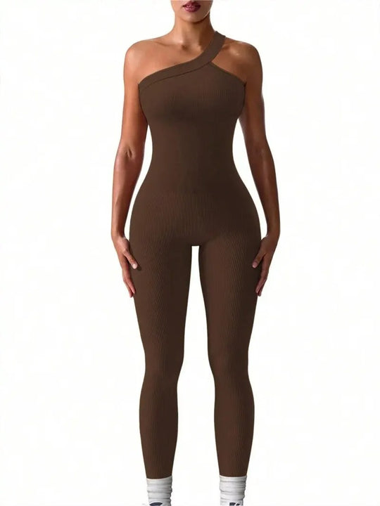 Dames Yogajumpsuit Sport Set met één schouder