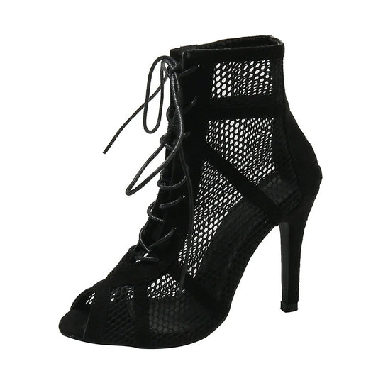 Vrouwen Mesh Peep Toe Hak Sandalen