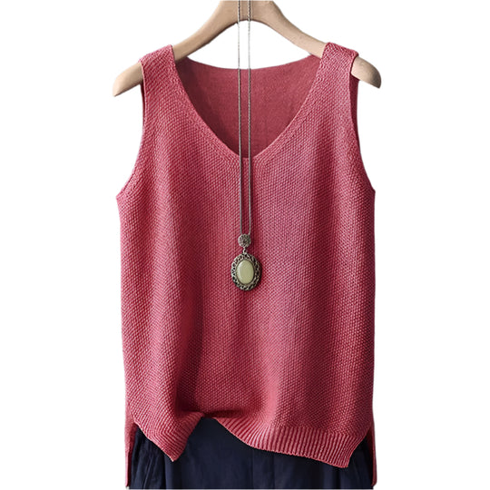Mouwloze gebreide damesblouse