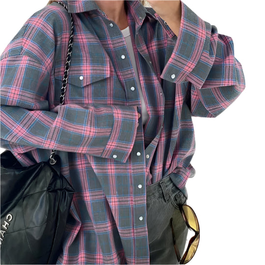 Oversized damesoverhemd met lange mouwen en ruiten