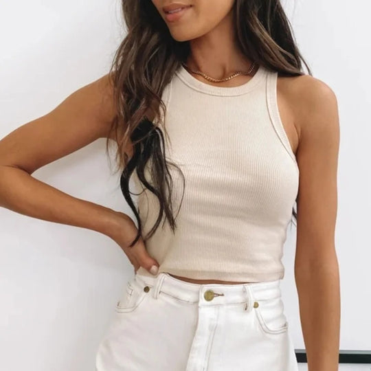 Geribde Off-Shoulder Crop Tank Top voor dames