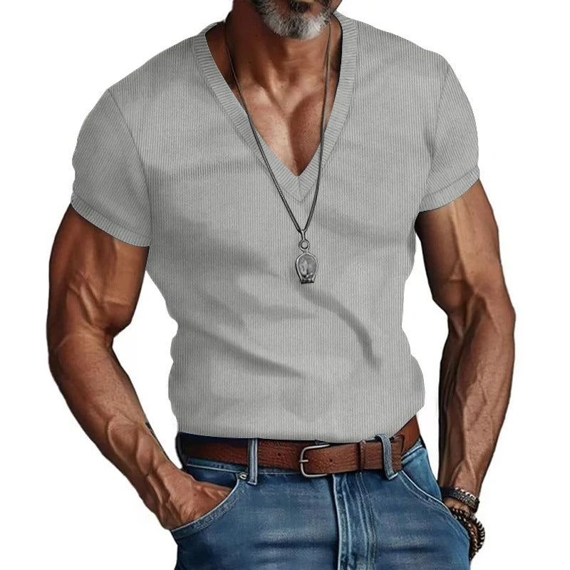 Corduroy V-hals T-shirt voor heren