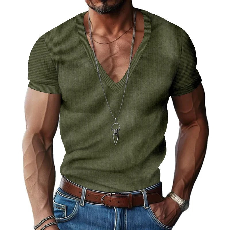 Corduroy V-hals T-shirt voor heren