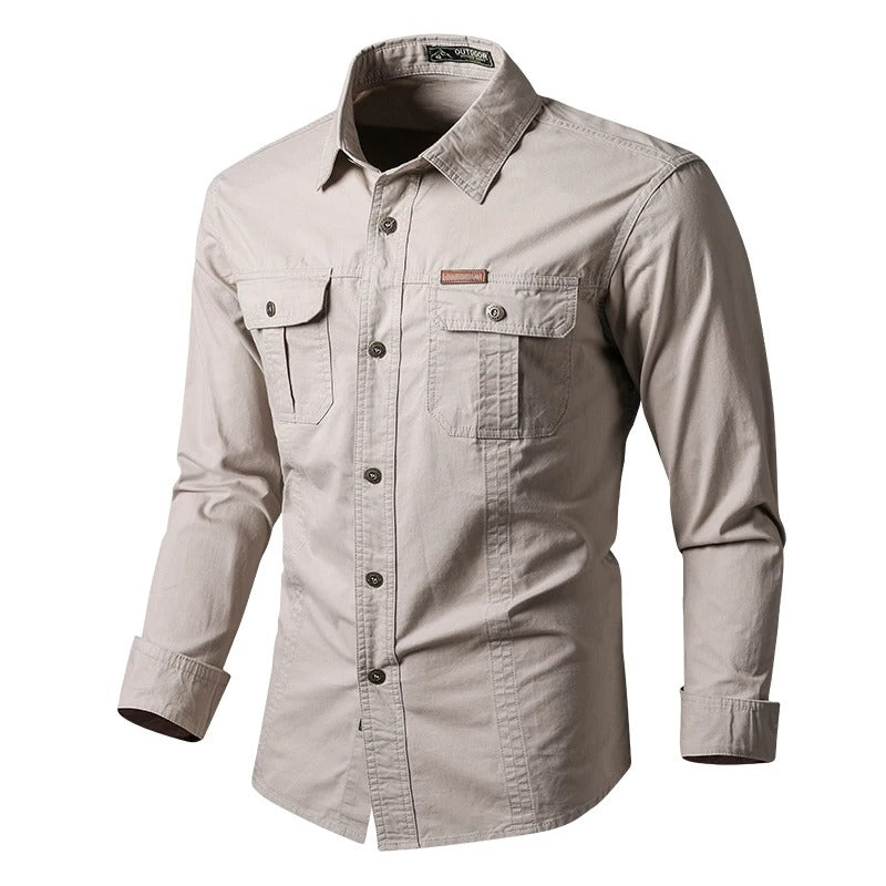 Heren shirt met lange mouwen in militaire stijl
