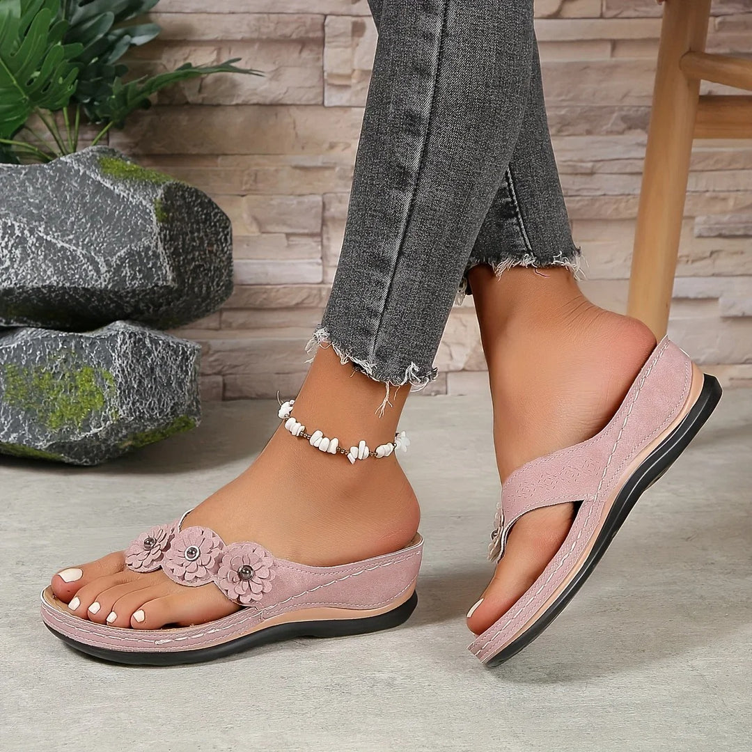 Vrouwen Slip-On Strand Slippers met Bloemen