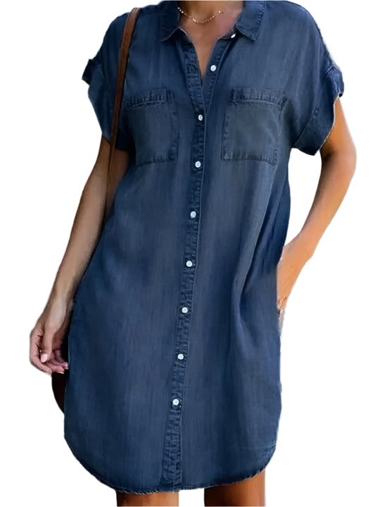 Casual losse denim overhemdjurk voor dames
