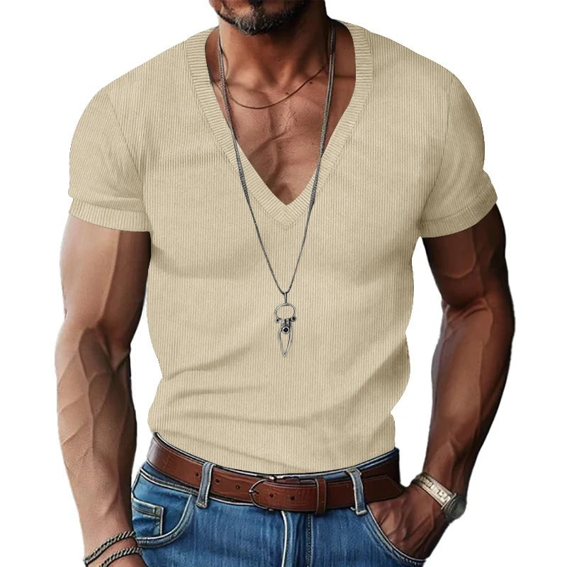 Corduroy V-hals T-shirt voor heren