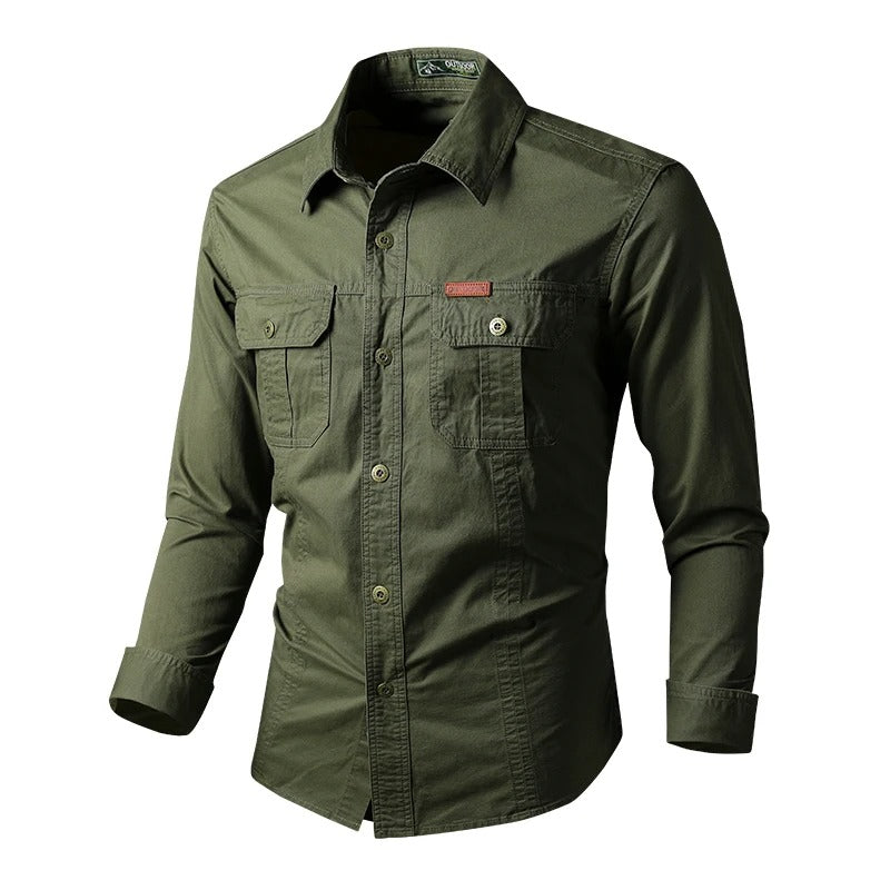 Heren shirt met lange mouwen in militaire stijl