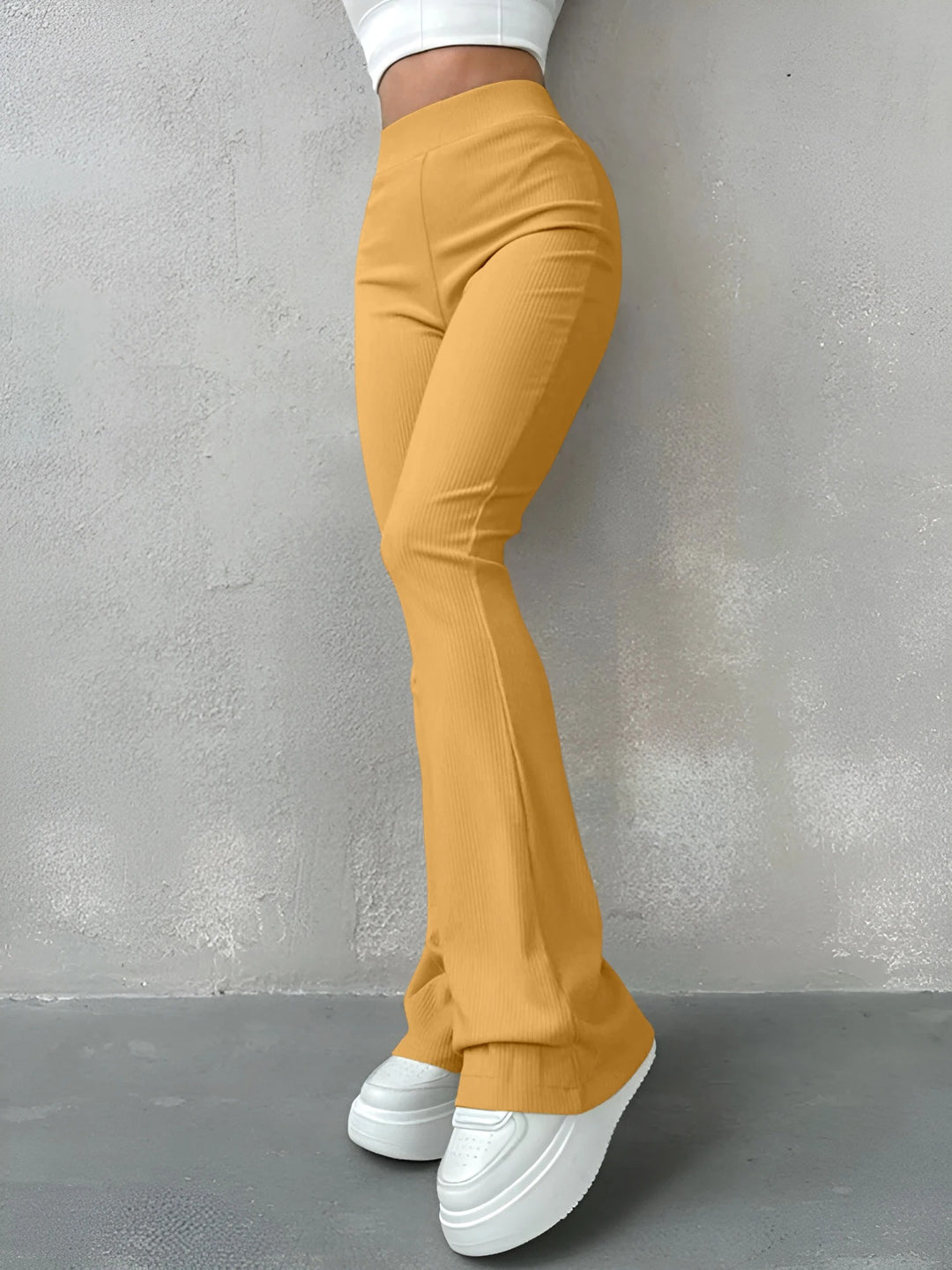 Damesbroek met hoge taille en ribboord