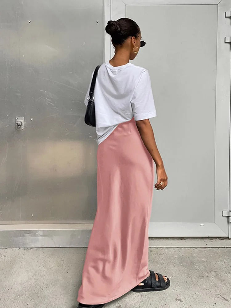 Satijnen rok met hoge taille voor dames