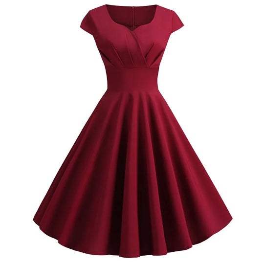 Dames V-hals Vintage Midi Dress