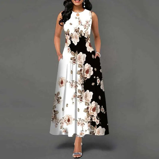 Dames bloemen bohemian mouwloze jurk