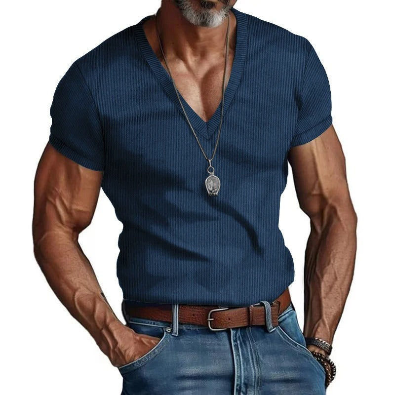 Corduroy V-hals T-shirt voor heren