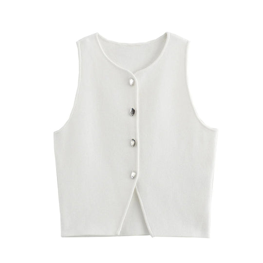 Gebreide Button-Up Gewatteerde Damestop