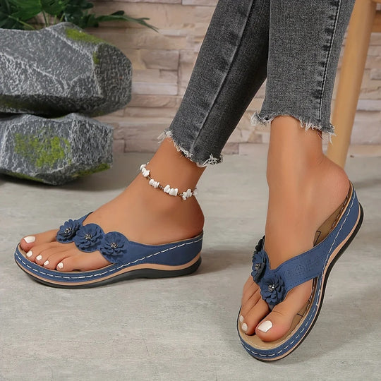 Vrouwen Slip-On Strand Slippers met Bloemen