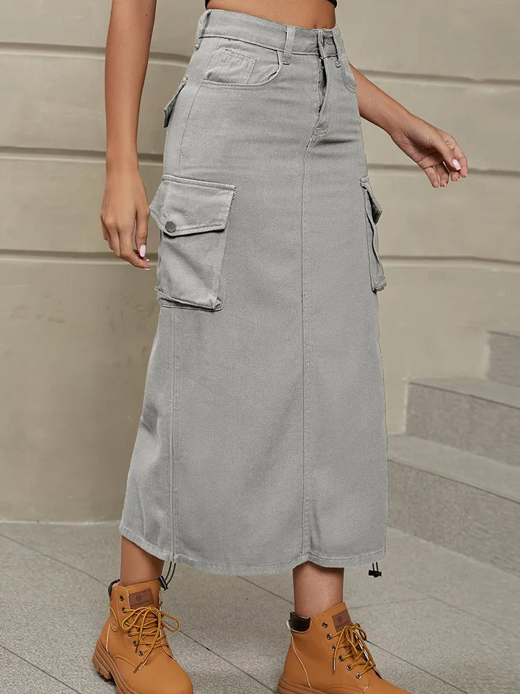 Denim rok met koordje voor dames