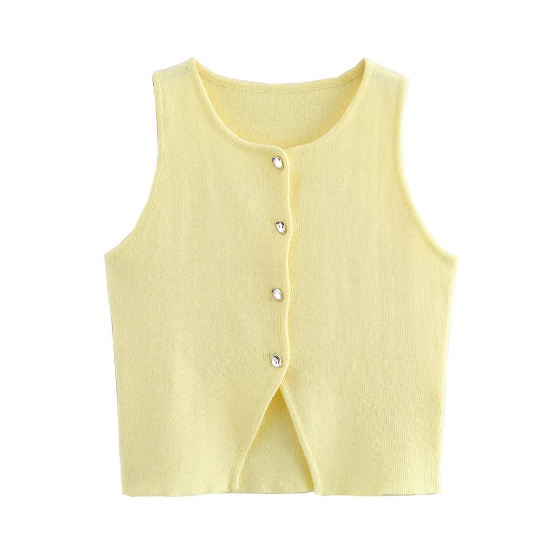 Gebreide Button-Up Gewatteerde Damestop