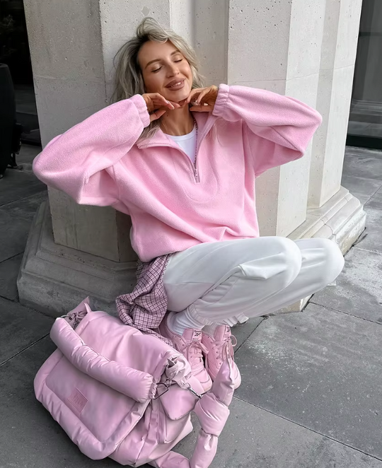 Damespullover Polar Fleece Roze Ritssluiting