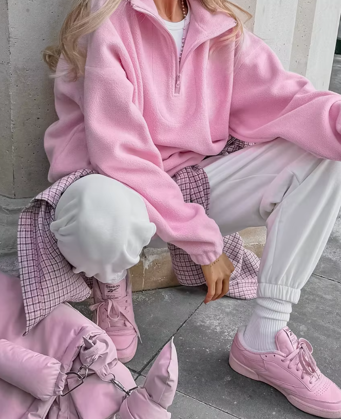 Damespullover Polar Fleece Roze Ritssluiting