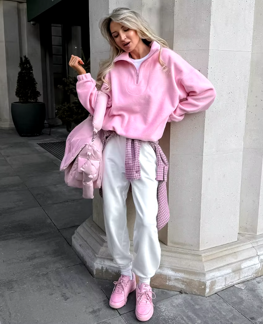 Damespullover Polar Fleece Roze Ritssluiting