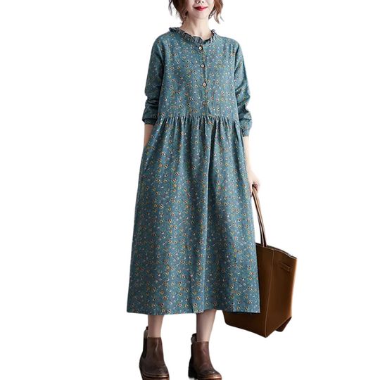 Vrouwen Vintage Bloemenjurk met Ruches