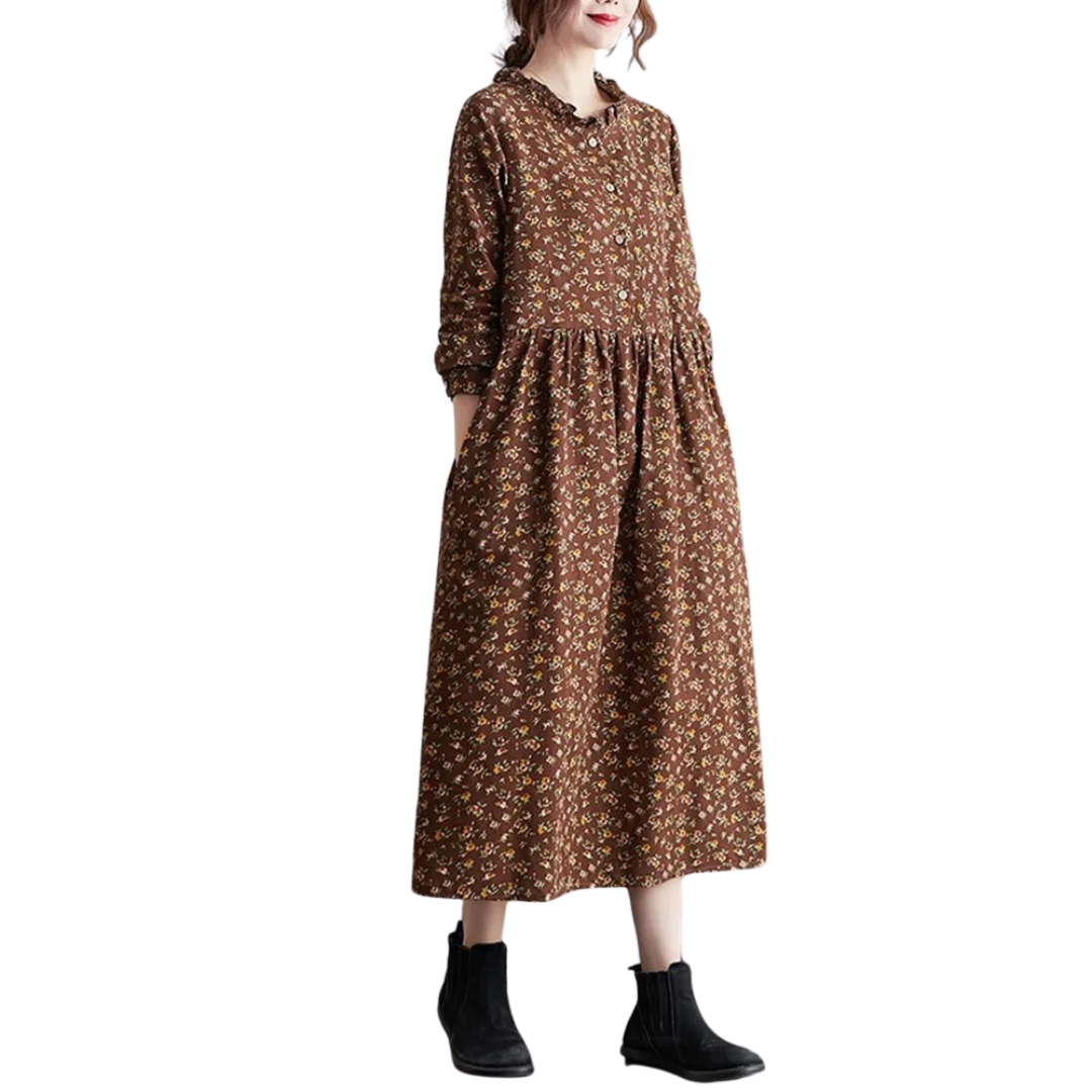Vrouwen Vintage Bloemenjurk met Ruches