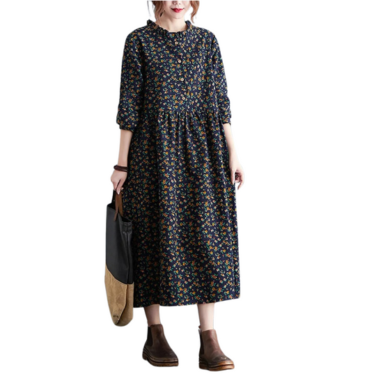 Vrouwen Vintage Bloemenjurk met Ruches
