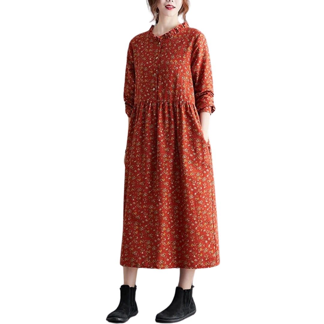 Vrouwen Vintage Bloemenjurk met Ruches