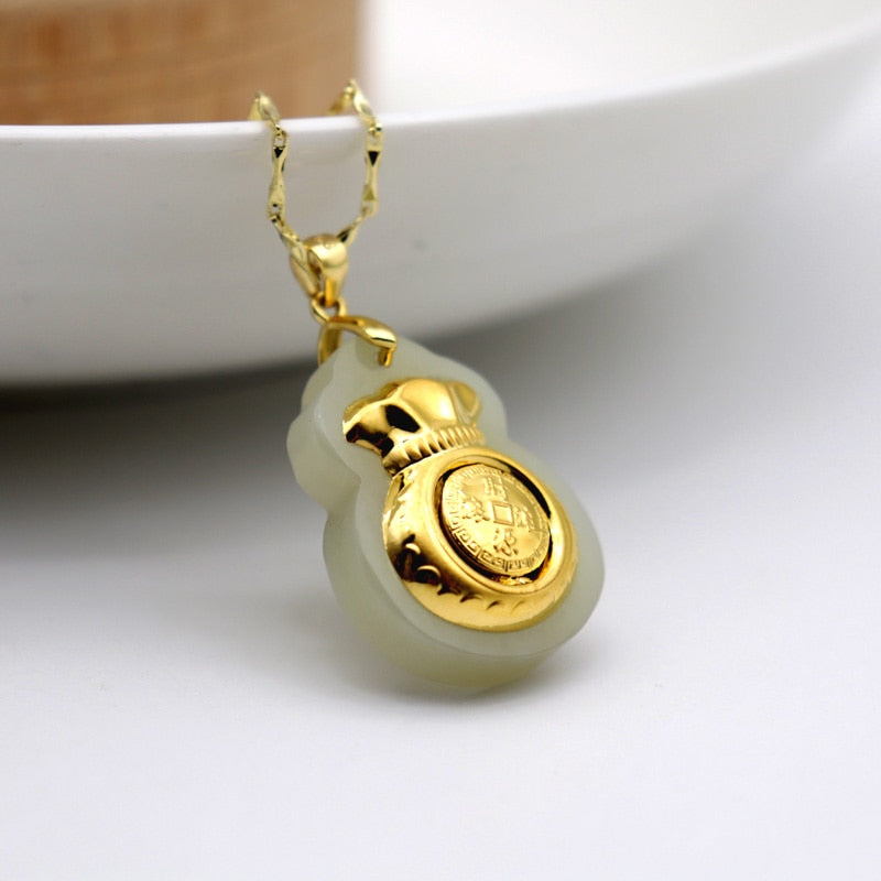 Natural Hetian White Jade Fu Bag Pendant Fashion Inlay 24K Gold Lady Lucky Jewelry Necklace Pendant Gift Free Box Certificate Belleza