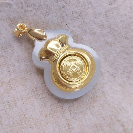 Natural Hetian White Jade Fu Bag Pendant Fashion Inlay 24K Gold Lady Lucky Jewelry Necklace Pendant Gift Free Box Certificate Belleza