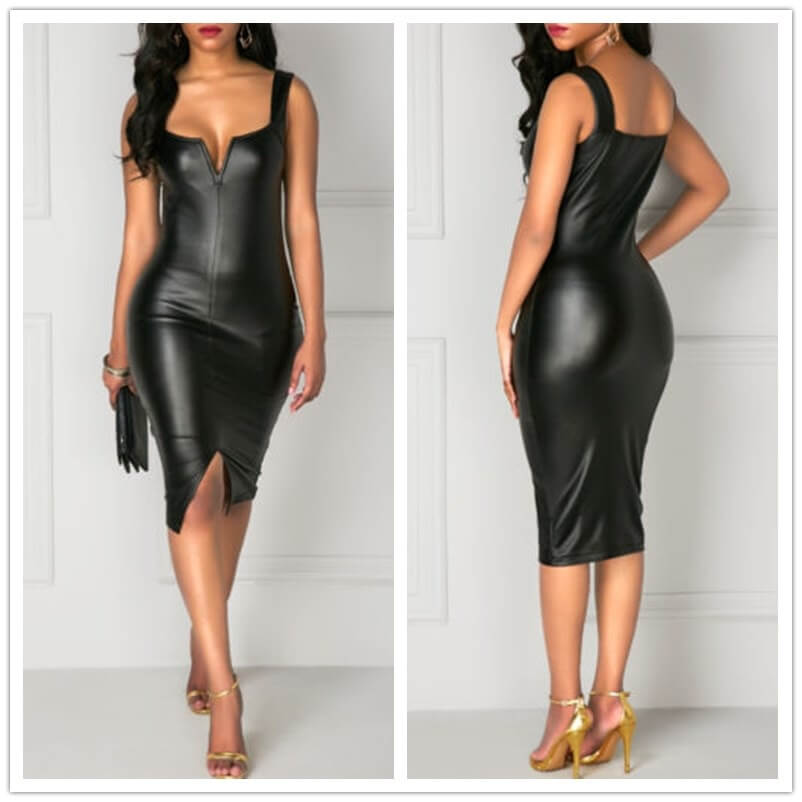 Zwarte bodycon leren jurk Belleza