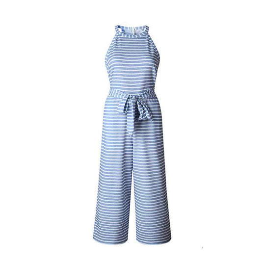 Vrouwen Gestreepte Taille Gordel Wijde Pijpen Jumpsuit