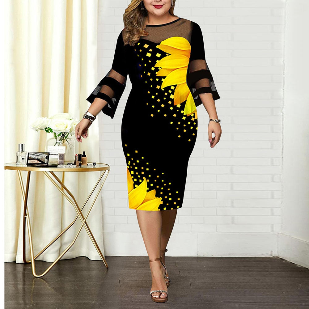 Plus Size Zonnebloem Print Vrijetijdskleding Belleza