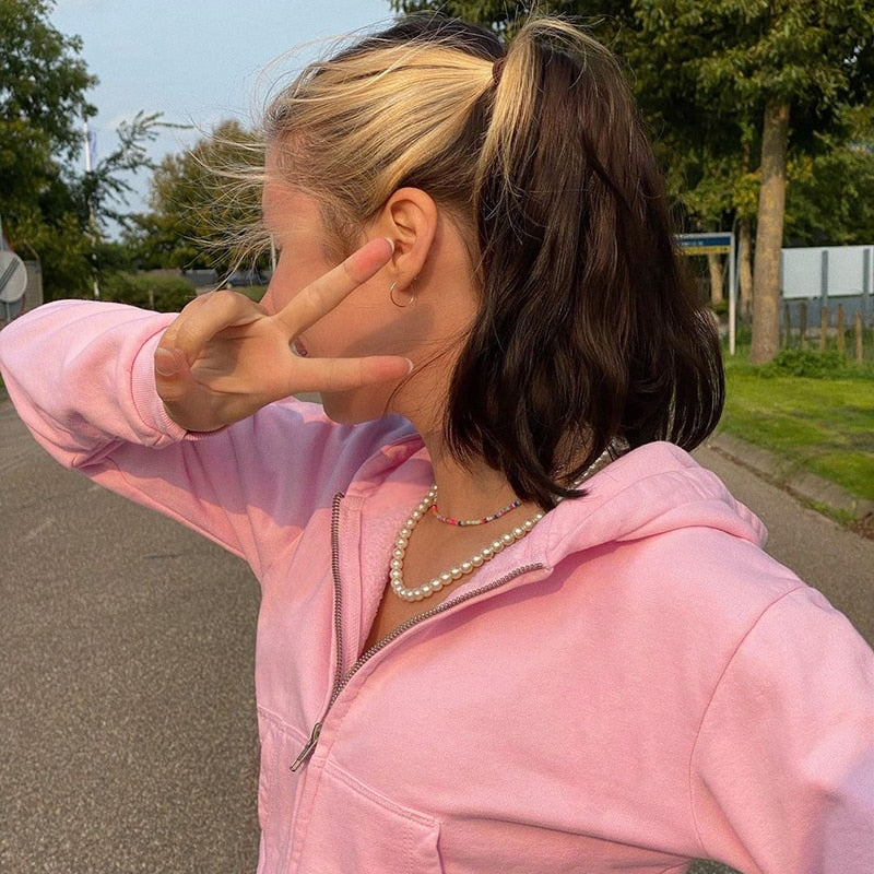 Extra Slanke Gekroesde Zip-Up Hoodie Belleza