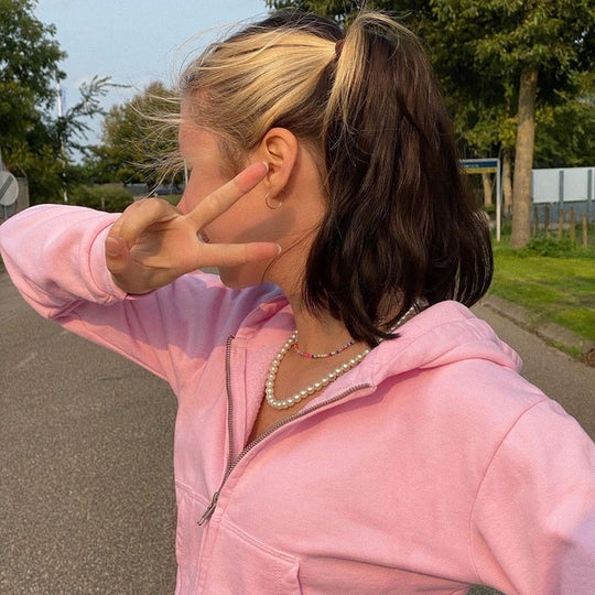 Extra Slanke Gekroesde Zip-Up Hoodie Belleza