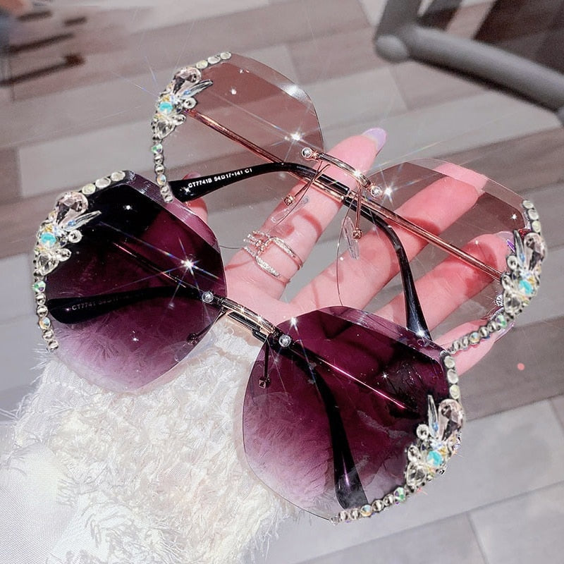 Randloze Gradient Lens Rhinestone Zonnebril