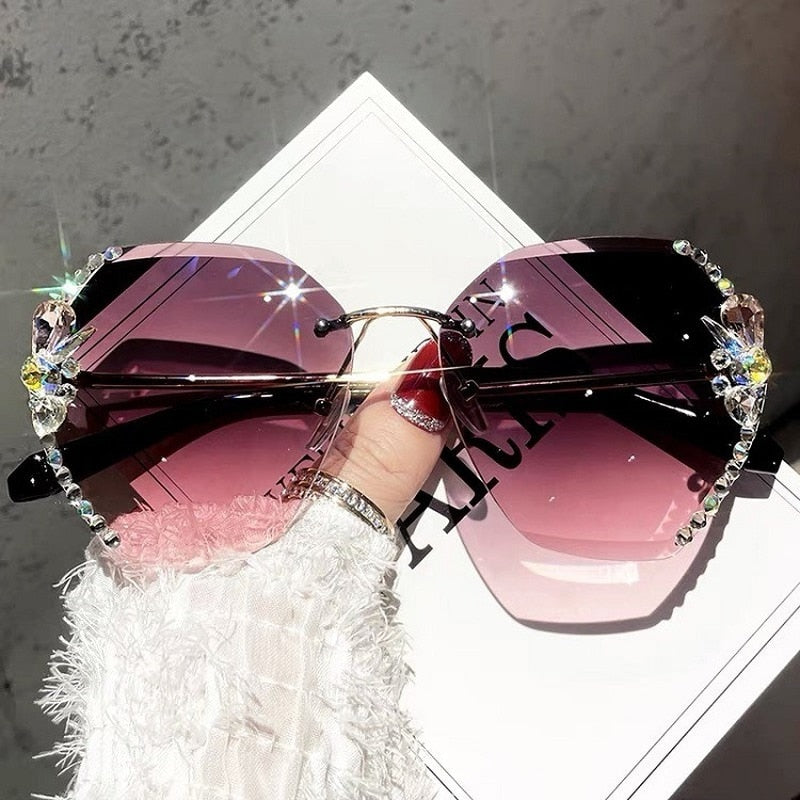 Randloze Gradient Lens Rhinestone Zonnebril