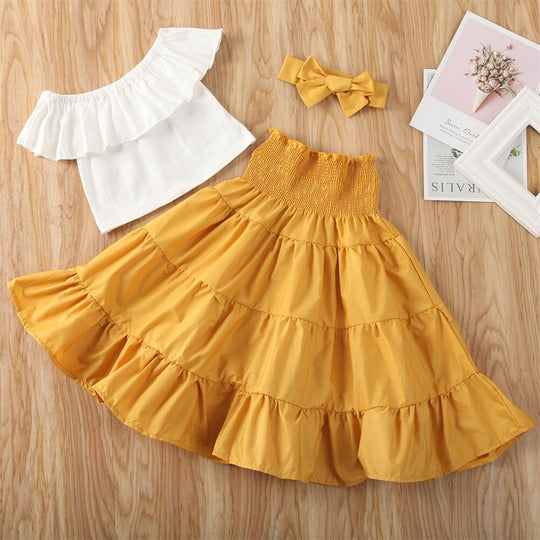 Off Shoulder Crop Top & Ruffle Rok Set Belleza