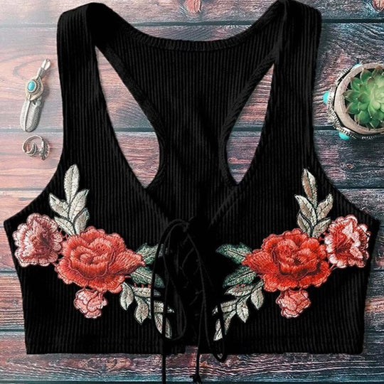 Sexy Retro Geborduurde Strappy Top Belleza