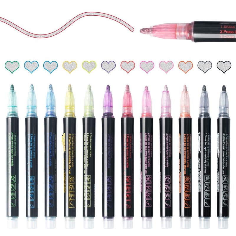 12 kleuren Self-Outline Metallic Markers Belleza