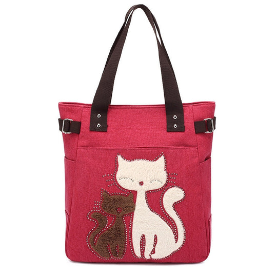 Kat Geborduurde Canvas Tas Belleza