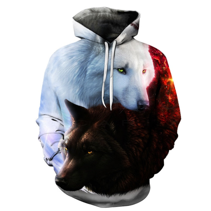 Witte en Zwarte Wolf Hoodie Belleza