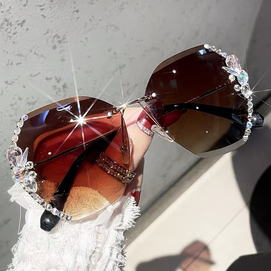Randloze Gradient Lens Rhinestone Zonnebril