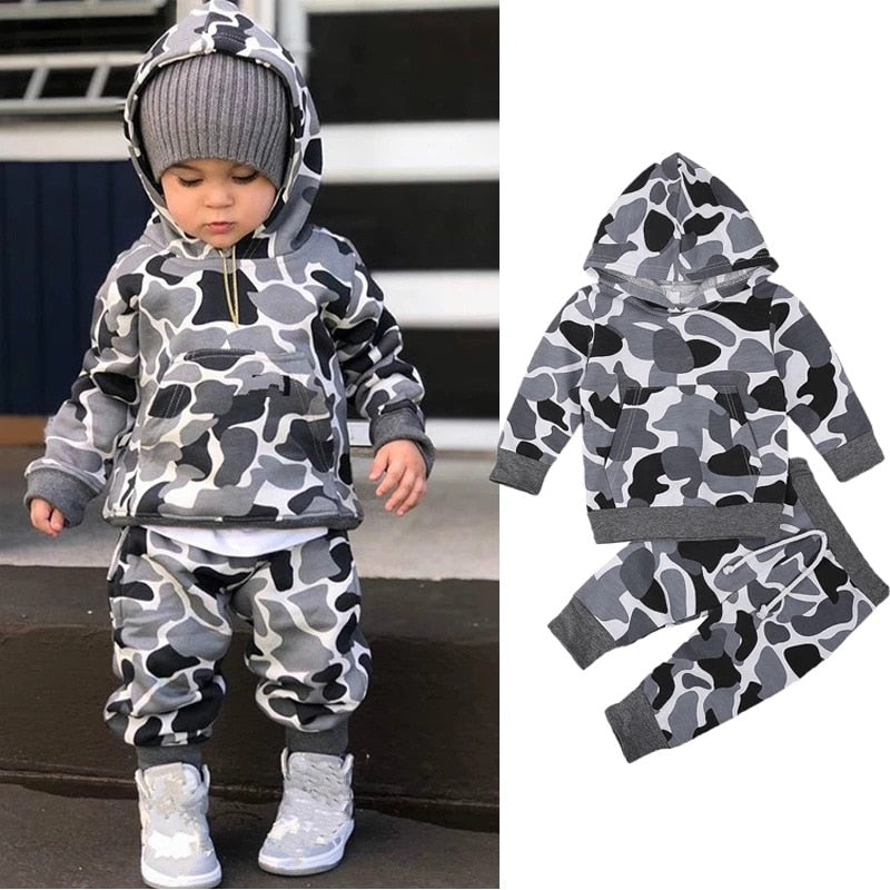 Grijs Camouflage Hoodie en Broeken Set Belleza