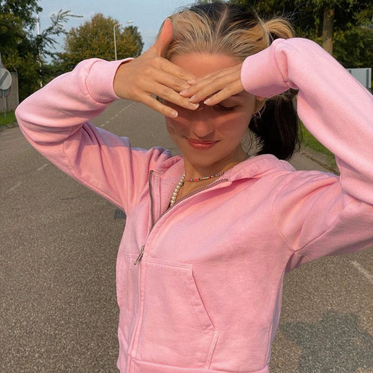 Extra Slanke Gekroesde Zip-Up Hoodie Belleza